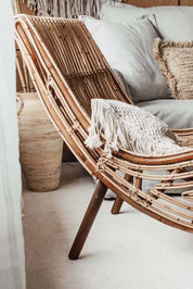 Kaba Rattan Chair handmade eco-friendly natural rattan with wooden legs in light honey color, perfect for living room, bedroom, patio, or study