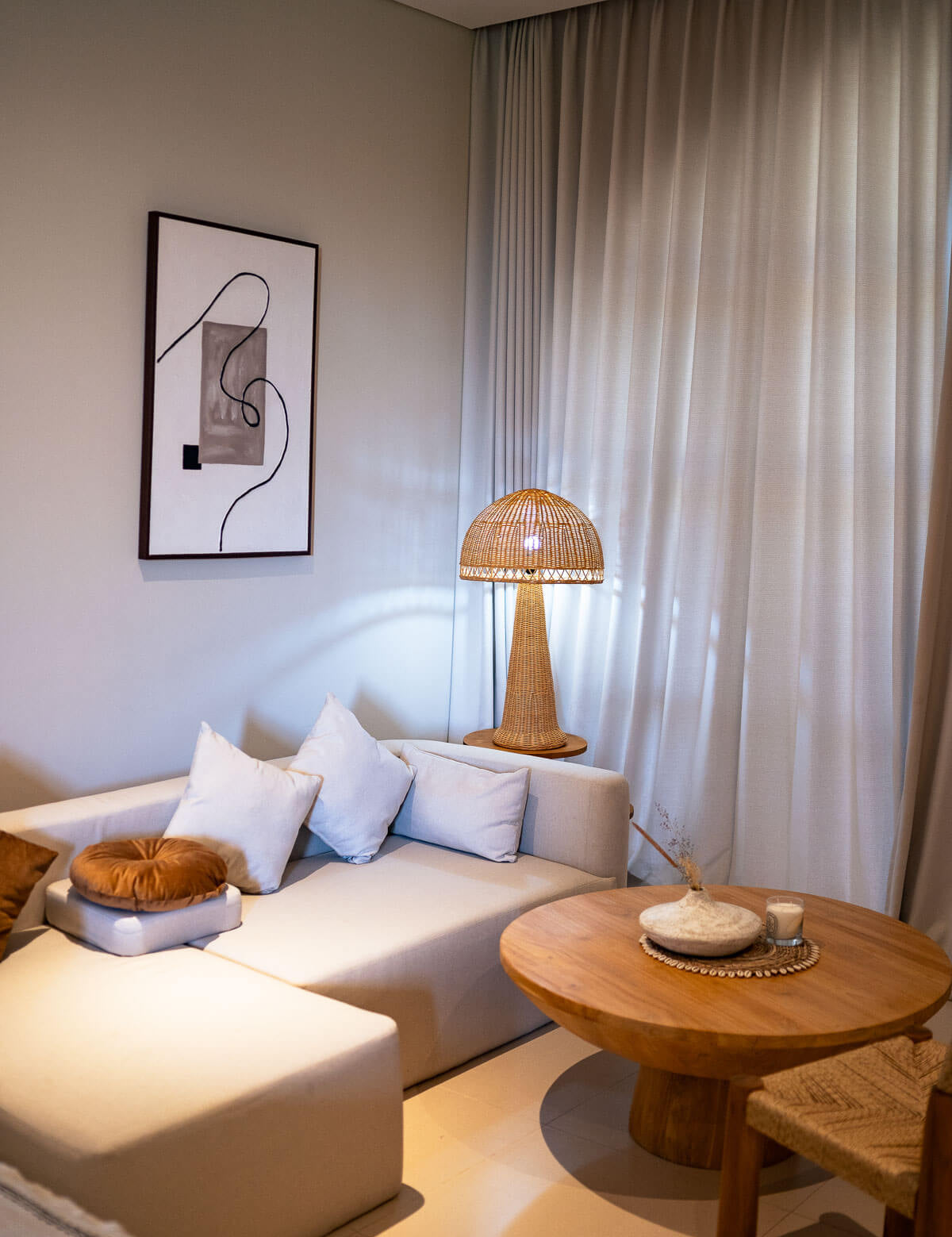 Close-up of woven rattan table surface detail
