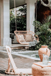 Koboo double handmade durable natural rattan hanging chair for indoor living rooms, covered terraces, patios, balconies, and outdoor gardens