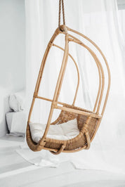 Koboo double handmade durable natural rattan hanging chair for indoor living rooms, covered terraces, patios, balconies, and outdoor gardens
