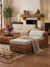 Rattan lounge chair styled in coastal interior