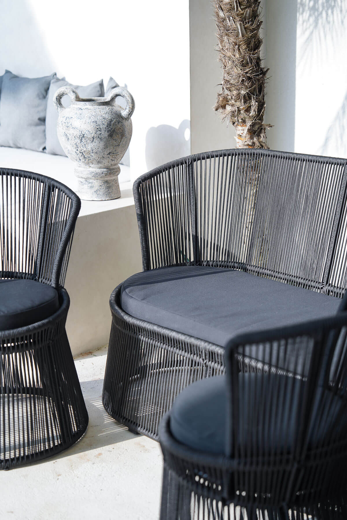 woven rope patio sofa outdoor dining
