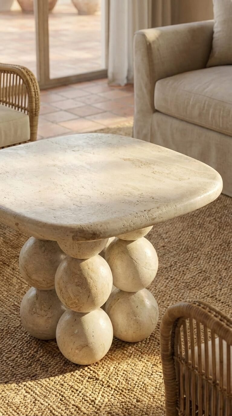 luxury marble dining table with sculptural stone base
