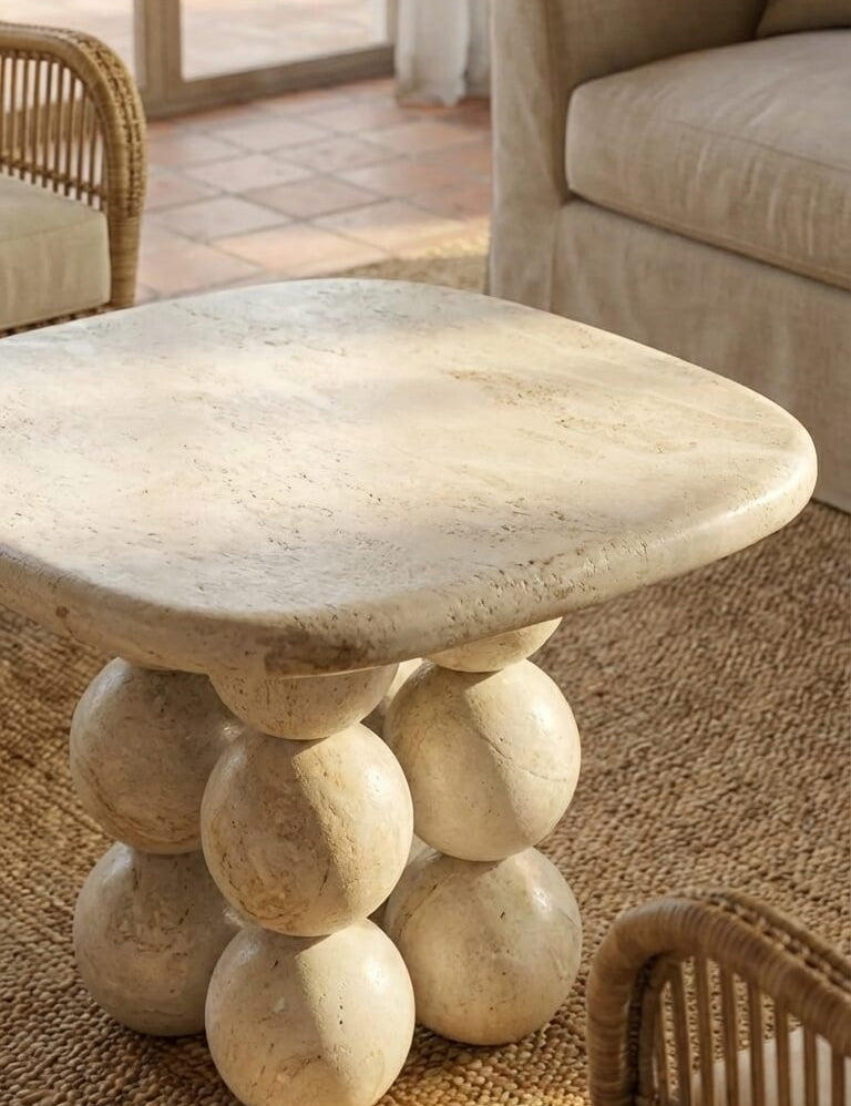 luxury marble dining table with sculptural stone base
