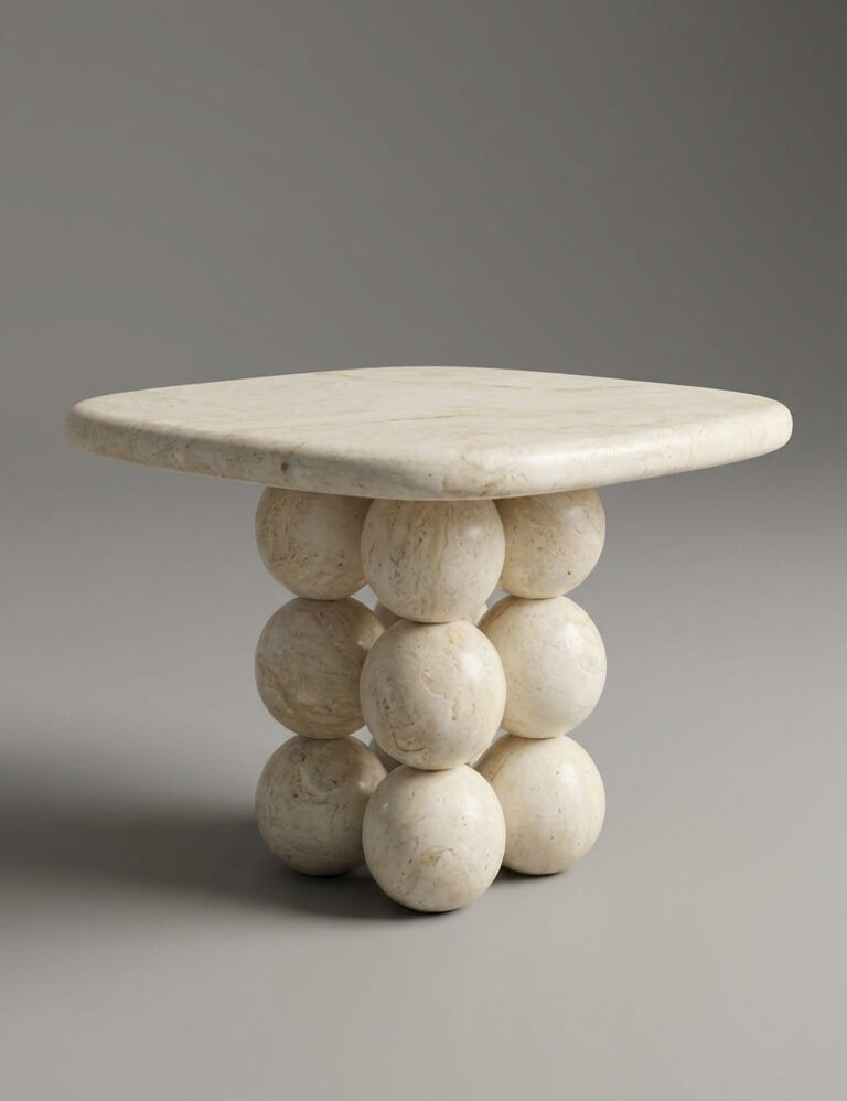 Stylized stone table with spherical base on a gray background