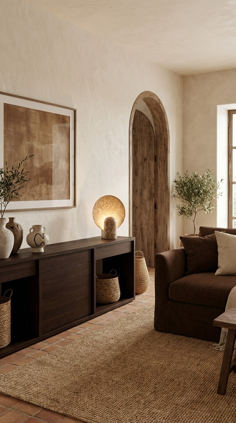 Marble table lamp with circular shade, modern ambient lighting decor