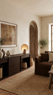 Marble table lamp with circular shade, modern ambient lighting decor