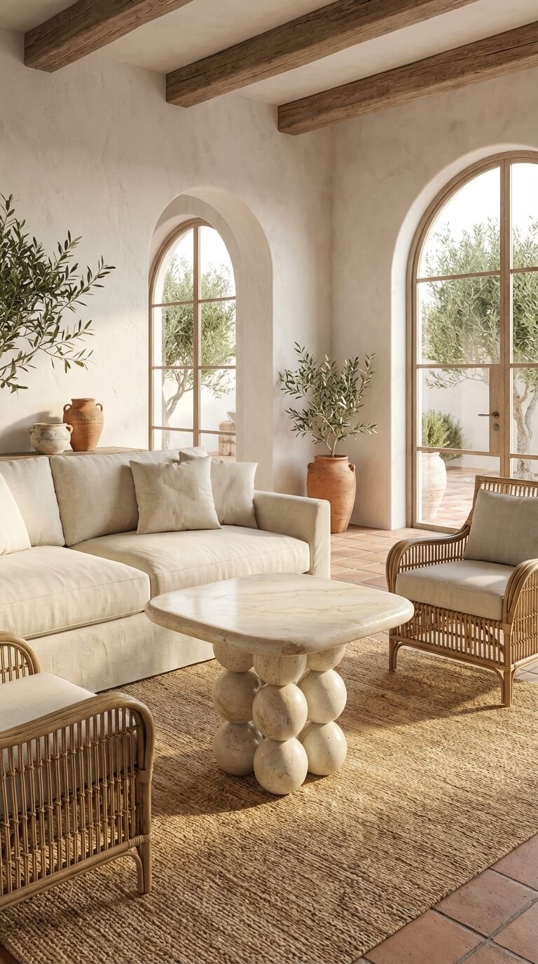 natural stone dining table in minimalist interior
