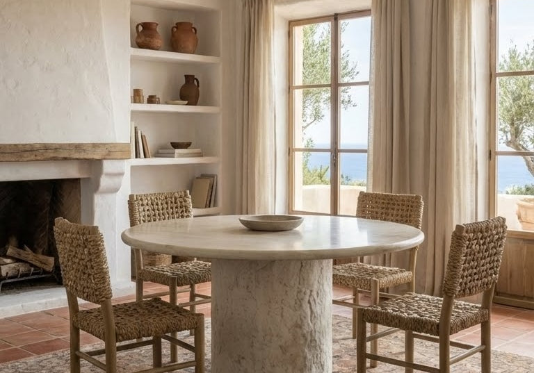 contemporary marble dining table with organic stone design
