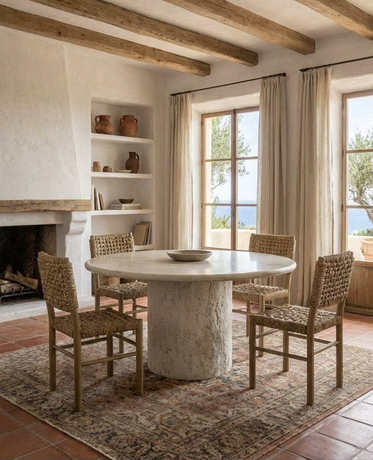 contemporary marble dining table with organic stone design
