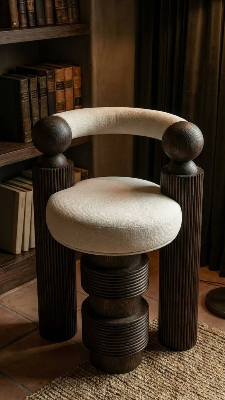 Modern teak wood armchair with curved legs
