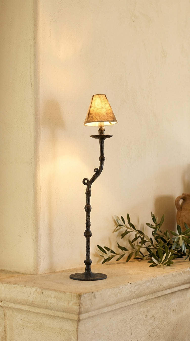 small black iron table lamp with contemporary design
