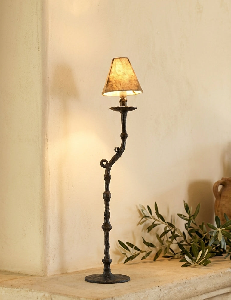 small black iron table lamp with contemporary design
