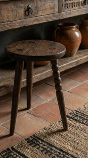 Teak wood stool chair with clean architectural lines