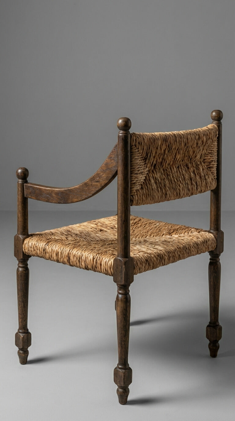 Handcrafted teak wood accent chair side view
