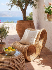 Modern rattan lounge chair with open frame design