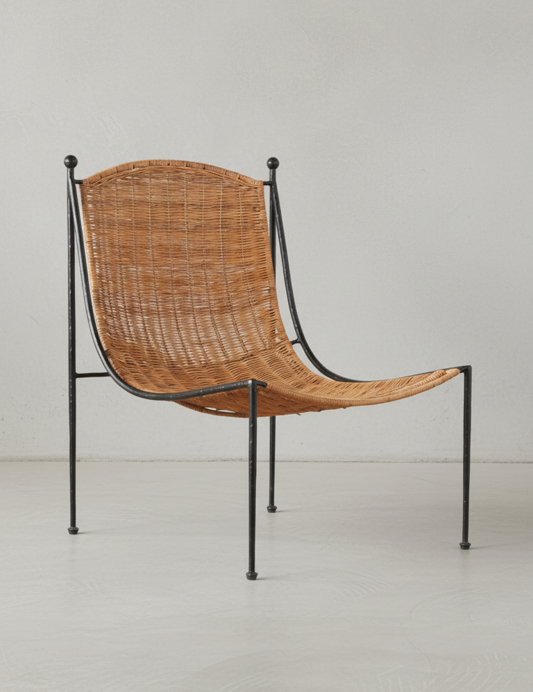 Designer rattan dining chair with modern lines
