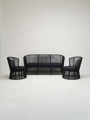 Black mesh outdoor furniture set on a white background
