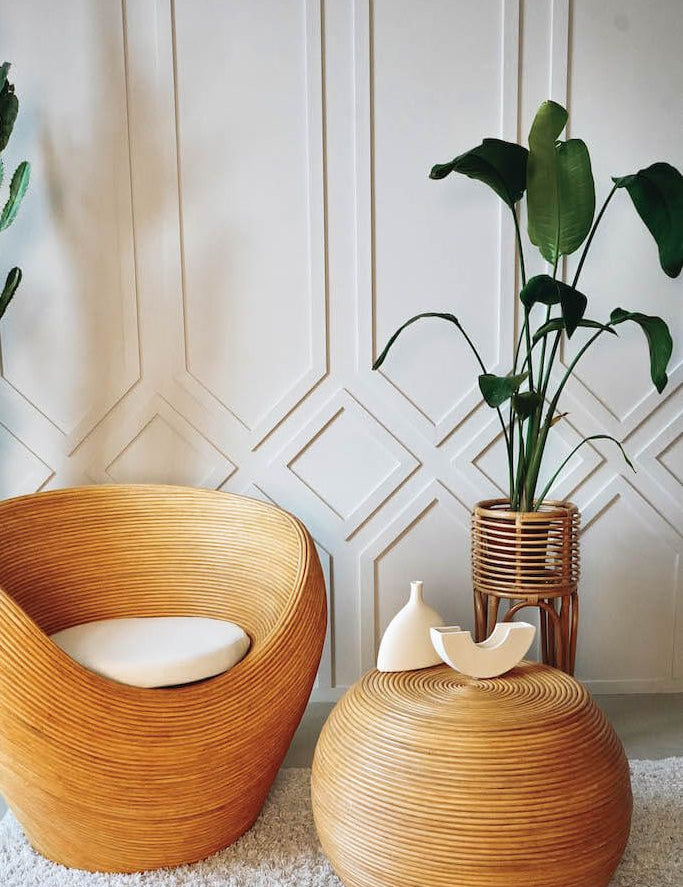 Multifunctional natural round rattan table for use as a coffee table, side table, or decorative piece