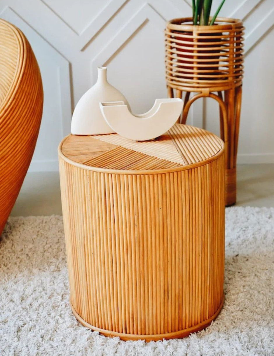 Handcrafted Tegal Round Natural Rattan Coffee Table - Durable, Lightweight Side Table and Accent Piece for Living Room, Coastal and Boho Handmade Furniture