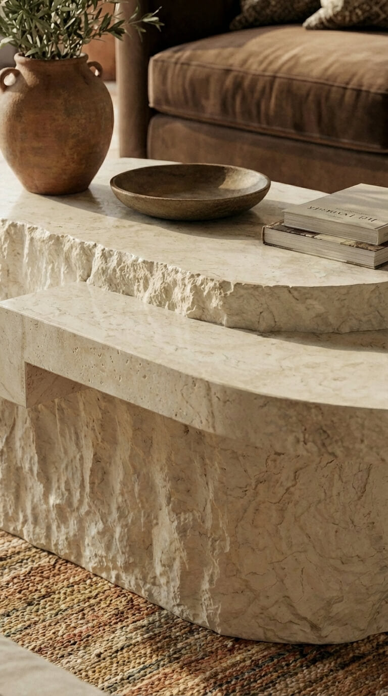 sculptural marble coffee table for modern living room
