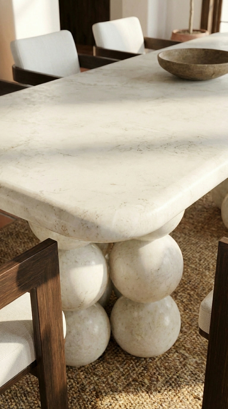 marble dining table centerpiece in contemporary dining room

