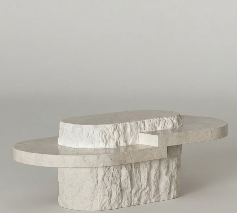 Marble-patterned coffee table on a plain background