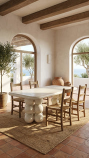 natural stone coffee table with modern pedestal base
