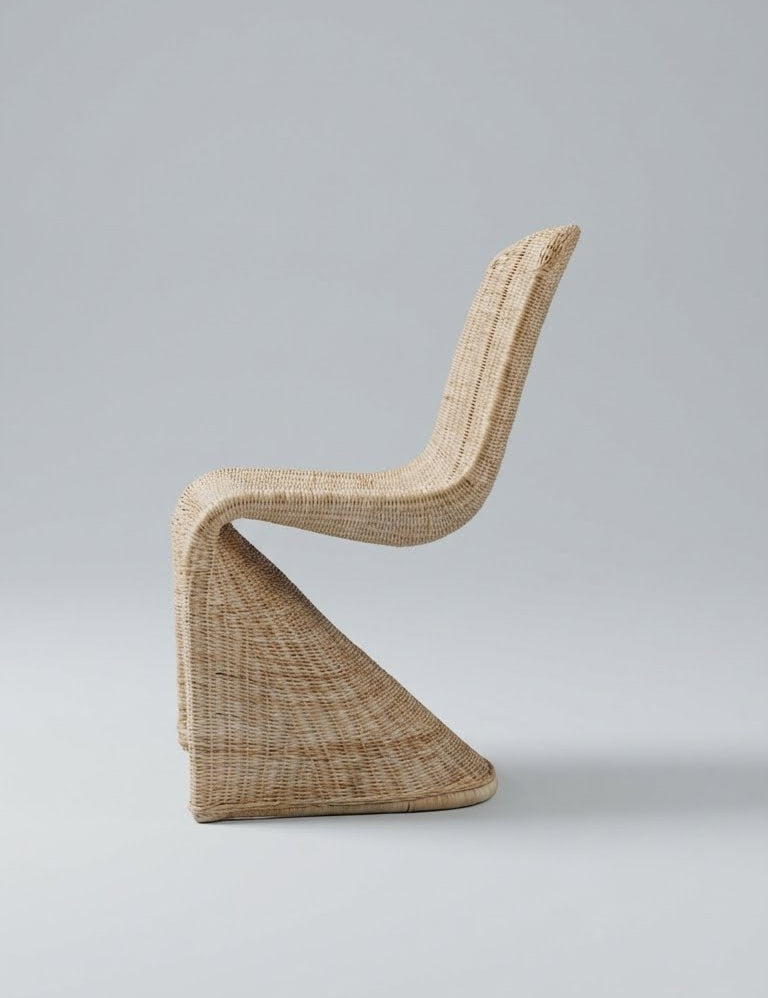 Natural fibre rattan lounge chair in coastal home
