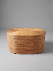 Handwoven rattan table with natural woven texture