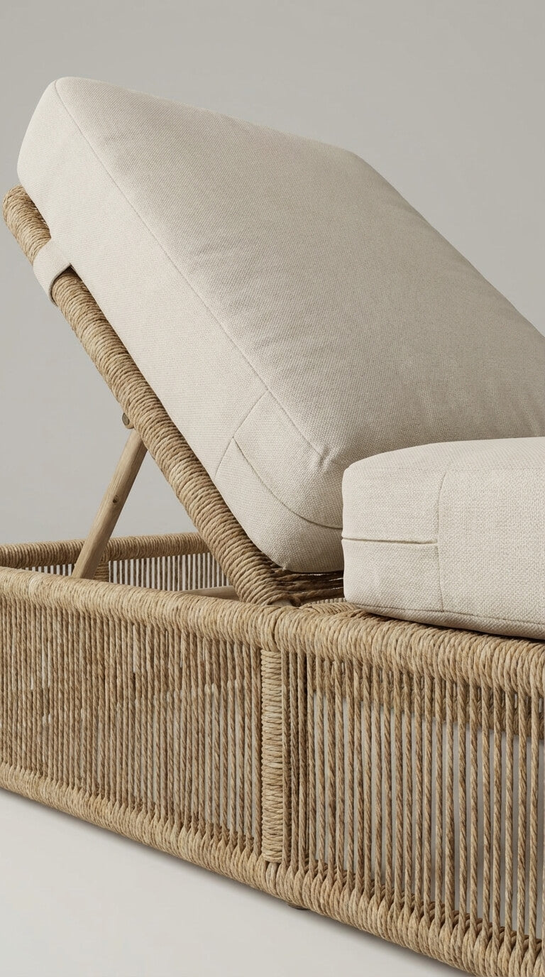 Wicker chair with beige cushion 