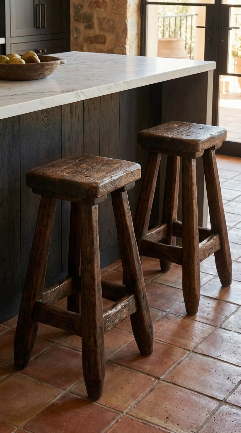 Teak wood stool chair with sculptural lines