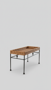 Handcrafted rattan coffee table with woven texture
