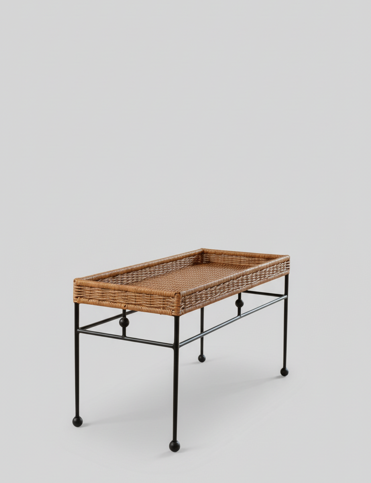 Handcrafted rattan coffee table with woven texture
