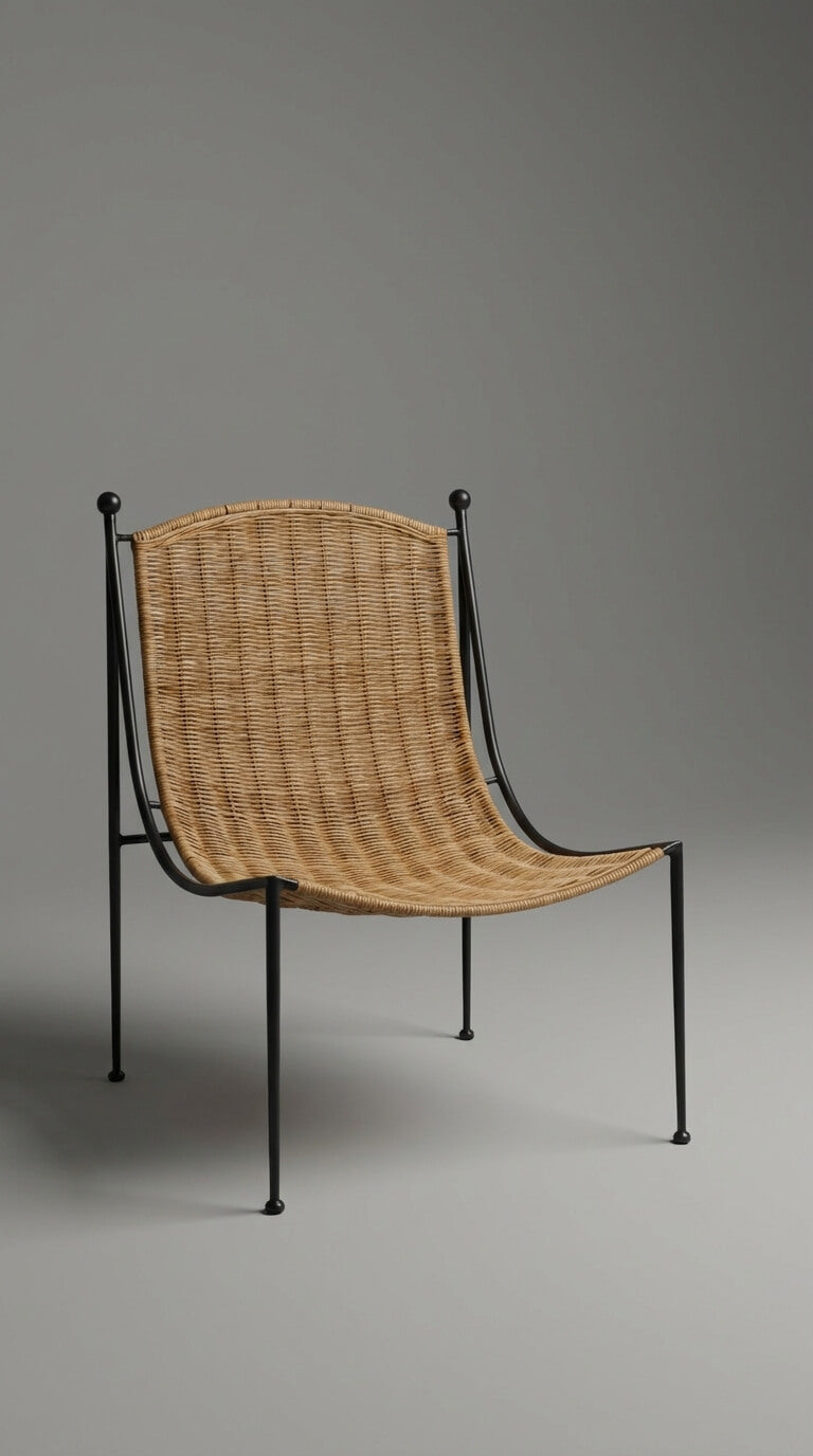 Wicker chair with black metal frame 