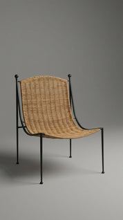 Wicker chair with black metal frame 