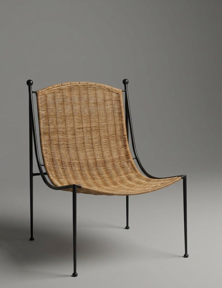 Wicker chair with black metal frame 