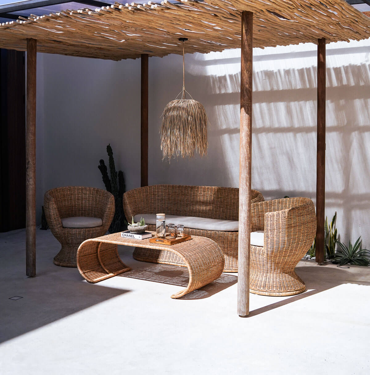 Rattan side table with organic modern style
