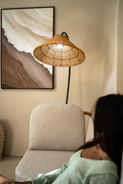 woven floor lamp and woven rattan lamp with warm natural texture
