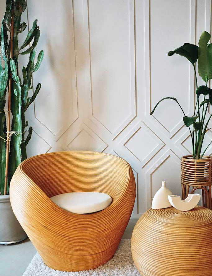 Handmade rattan armchair natural with boho style, perfect for cozy living spaces