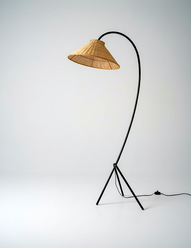 Floor lamp with a wicker shade rattan lamp with natural woven shade design
