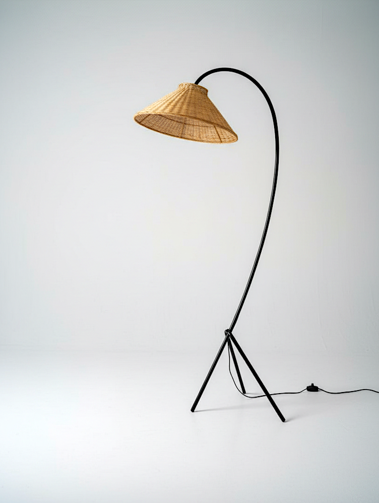 Floor lamp with a wicker shade rattan lamp with natural woven shade design
