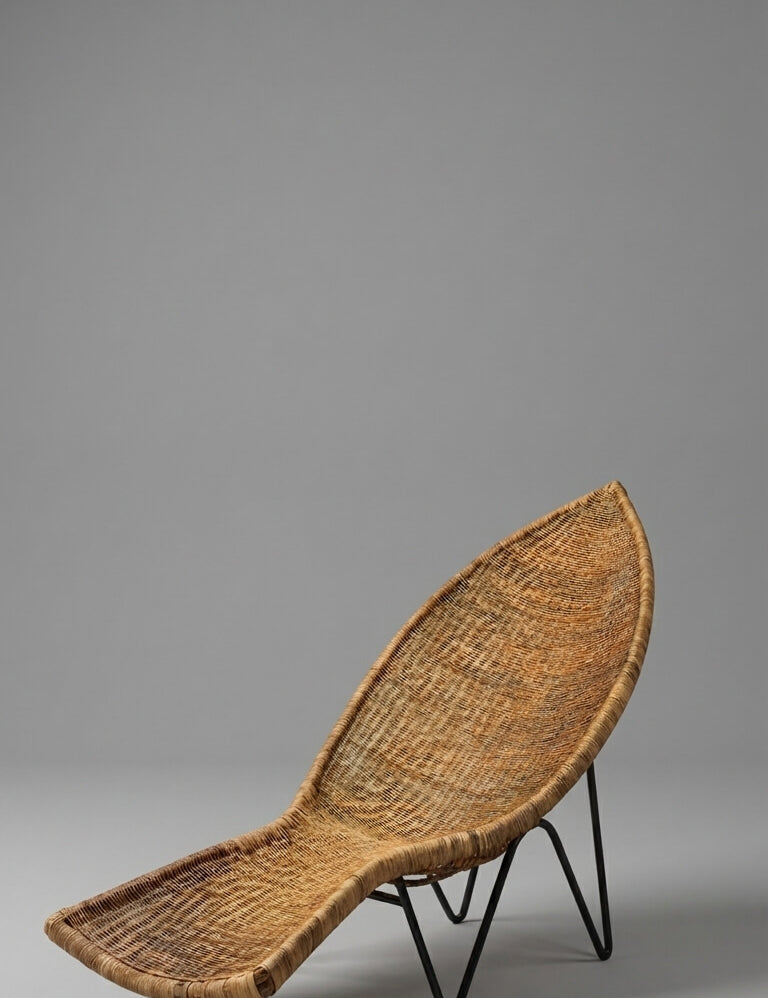 Back detail of handwoven rattan chair
