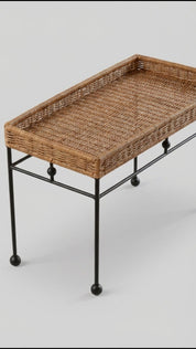 Handwoven rattan coffee table with organic texture
