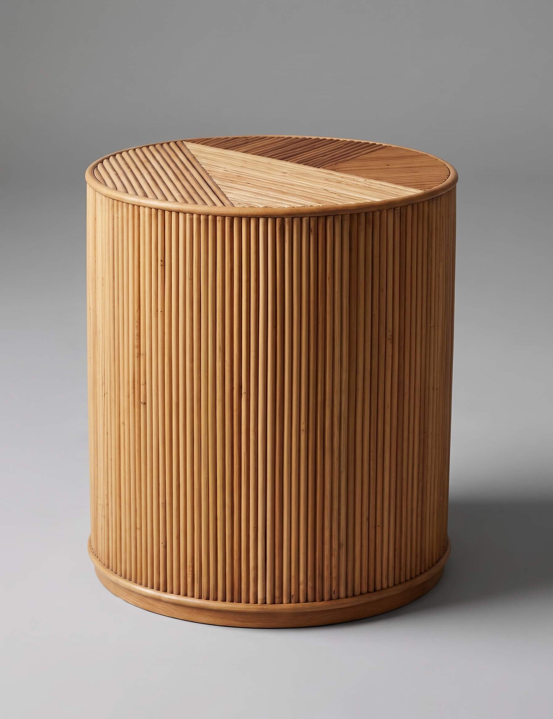 Handwoven rattan accent table with modern shape