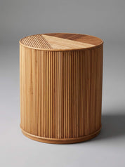 Handwoven rattan accent table with modern shape