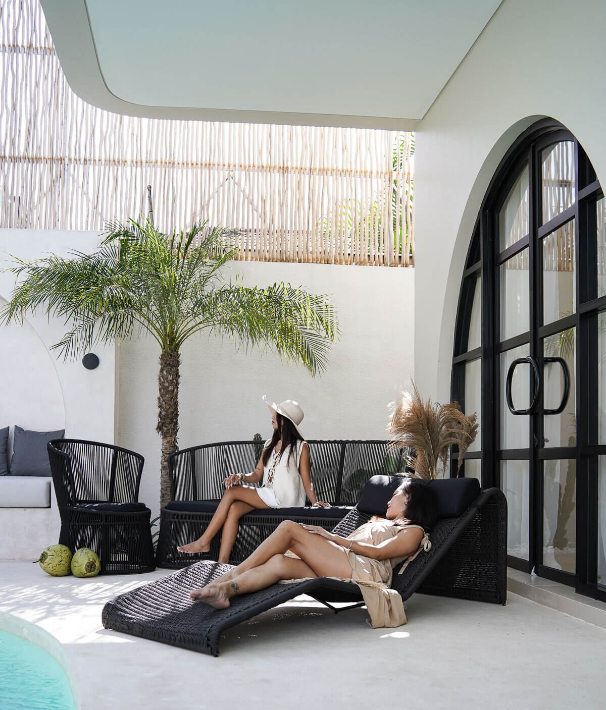 modern patio sunbed lounge with weather resistant rope weaving
