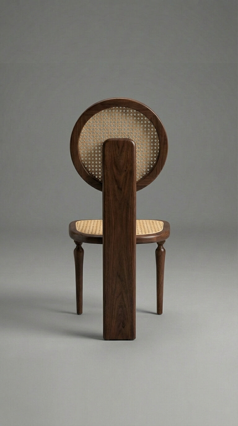 Handcrafted teak wood chair with solid backrest
