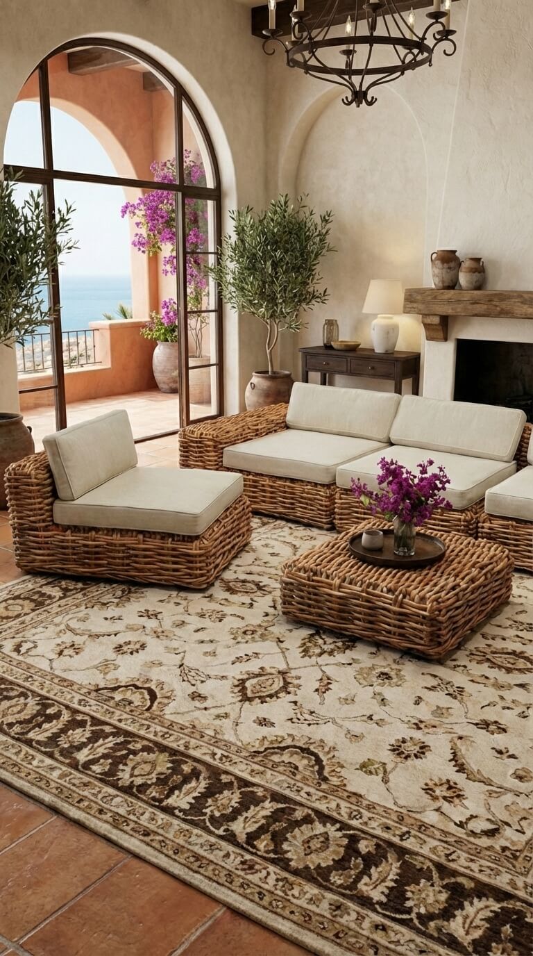 rattan set in a modern living room 