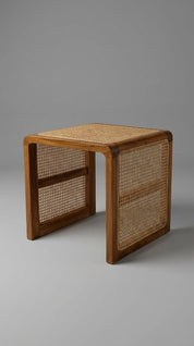 Wooden rattan table with wicker side